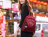 women's PU shoulder bag bark pattern fashion ladies backpack solid color anti-theft female bag,red