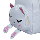 Mini Backpack For Girls Cute Cat Design Fashion Leather Bag Women Casual Fashion(Grey)