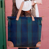 Plaid Shoulder Tote Bag Faux Leather Trim Can Be Personalized (Plaid - Blank)