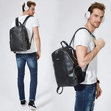 BOSTANTEN Leather Backpack School Laptop Travel Camping Shoulder Bag Gym Sports Bags for Men Black