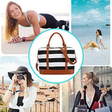 BLUBOON Women Ladies Canvas Weekender Bag Overnight Carry-on Duffle Tote Bag With PU Leather