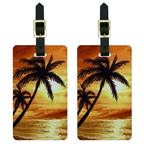 Graphics & More Palm Trees and Sunset Orange-Beach Tropical Ocean Luggage Tags Id, White