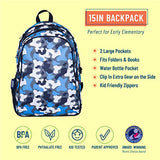 Wildkin 15 Inch Kids Backpack for Boys & Girls, 600-Denier Polyester Backpack for Kids, Features Padded Back & Adjustable Strap, Perfect Size for School & Travel Backpacks, BPA-free (Blue Camo)