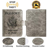 Passport Holder Cover Wallet RFID Blocking Leather Card Case Travel Accessories for Women Men (Grey)