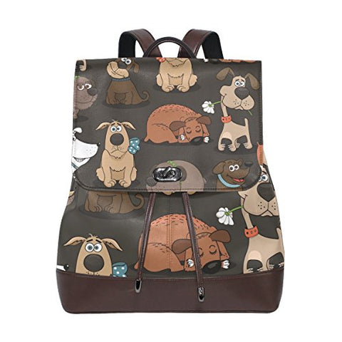 Cartoon Dog Women's Genuine Leather Backpack Bookbag School Shoulder Bag