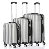 GOMHWAOL Luggage 3 Piece Set Suitcase ABS Material Hardshell Lightweight (Silver Gray)