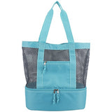 Eastsport Mesh Tote Insulated Cooler Beach Bag, Mint Blue/Gray