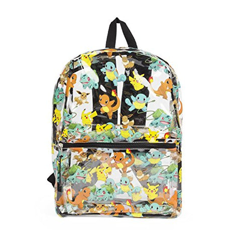 Pokemon Allover Print Pikachu, Squirtle, Charmander Clear Backpack Bag