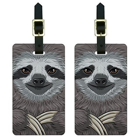 Graphics & More Sloth Face Luggage Tags Suitcase Carry-on Id, White