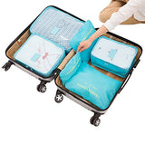Pack of 6 Packing Cubes-Compression Travel Luggage Organizer-Travel Clothe Storage Bag-Travel Mesh Pouch -Laundry Bag-Travel Packing Organizer-Shoe Bag (Light Blue )