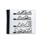 Amusement Park Black Roller Coaster Silhouette Flip Bifold Faux Leather Wallet Multi-Function