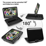 UEME Portable DVD CD Player with 10.1 Inches LCD Screen, Car Headrest Mount Holder, Remote Control, Car Charger Wall Charger, Personal DVD Players with Built-in Rechargeable Battery (Black)