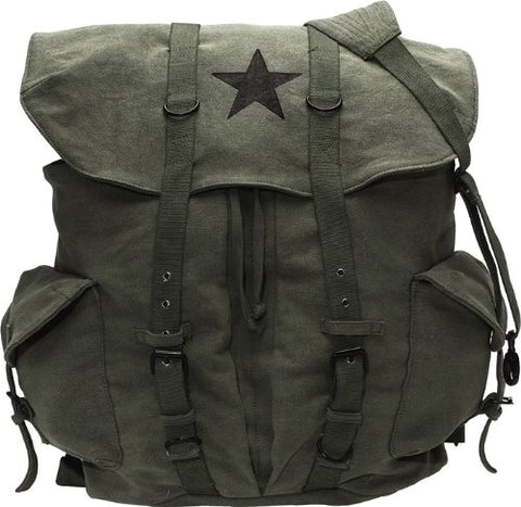 Canvas Backpack - Vintage Rucksack with Star Detail By Rothco