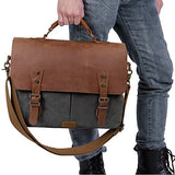 Lifewit Genuine Leather Vintage 15.6" Laptop Canvas Messenger Satchel Bag (Grey)