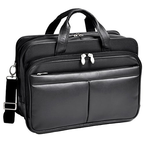 McKlein, R Series, Walton, Top Grain Cowhide Leather, 17" Leather Expandable Double Compartment Laptop Briefcase w/Removable Sleeve, Black (83985)