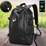 Samaz Backpack Pu Leather Bag With Usb Charging Port College Student School Backpack With