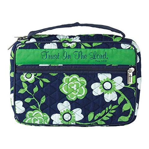 Trust In The Lord Green Floral Quilted Cotton Large Print Bible Cover Case