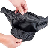FANNING511 Waist Pack Cowhide Leather Large Size 7 Pockets Fanny Pack Black