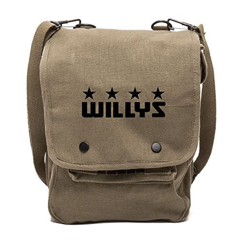 Army Force Gear Willys Jeep Freedom Stars Military Canvas Crossbody Travel Map Bag Case in Olive