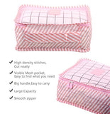 7-Piece Packing Cube Set- Travel Luggage Packing Organizers with Shoe Bag, Stripe Pink