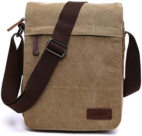 Sechunk Middle Vintage Canvas Messenger Cross body bag Shoulder bag (m_Khaki, middle)
