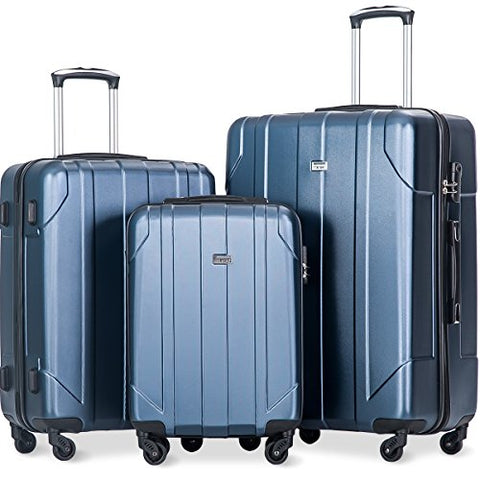 Merax 3 Piece P.E.T Luggage Set Eco-Friendly Light Weight Spinner Suitcase(Blue)