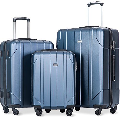 Merax 3 Piece P.E.T Luggage Set Eco-Friendly Light Weight Spinner Suitcase(Blue)