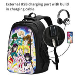 Anime Sai-lor Mo-on Laptop Backpack Bookbag with USB Charging Port for Women & Men School College Fits 15.6 Inch Laptop