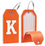 Toughergun Initial Letter Luggage Tag Leather with Full Privacy Cover and Travel Bag Tag Orange 1 pcs Set(K)