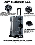 Cloud 9 - All Aluminum Luxury Hard Case Checked 24" Durable with 360 Degree 4 Wheel Spinner TSA Approved