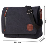 Vintage Canvas Satchel Messenger Bag for Men Women,Travel Shoulder bag 13.5" Laptop Bags Bookbag (Black)