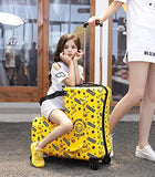 AO WEI LA OW Cute Unisex Kids Ride on Suitcase Travel Trolley Case Spinner Carry on Luggage with Wheels suggest fits to kids aged 3-6 years old(Yellow/01, 20 Inch)