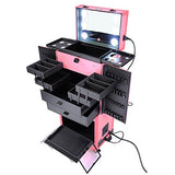 Aw Pink Rolling Makeup Case Pro Hair Stylist Barber Artists Case Multifunction Lighted Lockable
