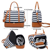 Womens Travel Weekend Bag Canvas Overnight Carry on Shoulder Duffel Beach Tote Bag (Blue stripe with shoe compartment)
