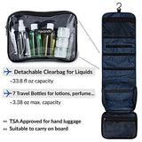 TRAVANDO Hanging Toiletry Bag"FLEXI" + 7 TSA Approved Liquid Bottles - Travel Set for Men and Women - Toilet Kit for Cosmetics, Makeup - Organiser for Suitcase - Wash Bag with Containers