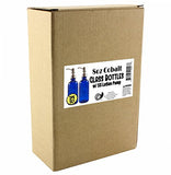 Cornucopia 8oz Cobalt Blue Glass Bottles w/Stainless Steel Pumps (2 pack), Boston Round Bottles for Essential Oils, Lotions and Liquid Soap