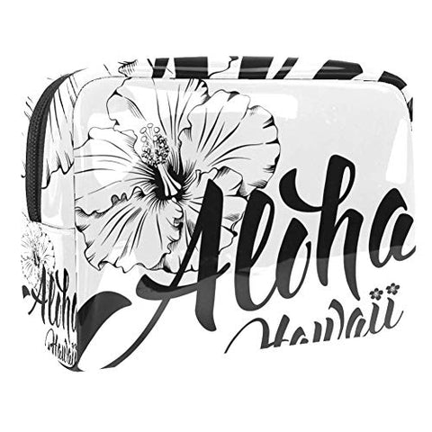 LEVEIS Aloha Greeting And Hibiscus PVC Cosmeticl Bag Makeup Handy Pouch Zipper Large Travel Toiletries Organizer, Waterproof