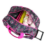 3Pc Rolling Wheel Travel Bag And Cosmetic Bag Purse Tote Set Pink Circles