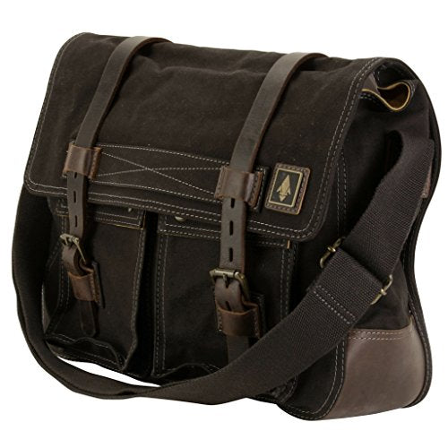 Damndog Haversack 16.5" Canvas Flapover Messenger Bag - Tar Black