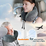 ZAMAT Breathable & Comfortable Memory Foam Travel Neck Pillow, U-Shaped Adjustable Airplane Car Flight Pillow, 360-Degree Head Support, Spandex Case Cover | Travel Kit with Earbuds & Eye Mask (Gray)