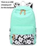 School Backpacks for Teen Girls Lightweight Canvas Backpack Bookbags Set (Light Green-1)