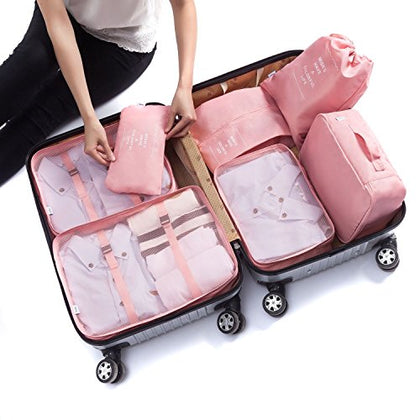 7 Pcs Luggage Packing Organizers Packing Cubes Set For Travel (Pink)