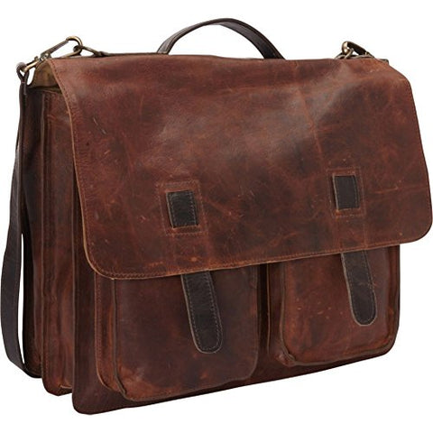 Sharo Leather Bags Vintage Two Toned Executive Messenger Briefcase (Two-Tone