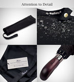 Balios Real Wood Handle Umbrella Windproof Fiberglass Steel Auto Open & Close Travel Folding With