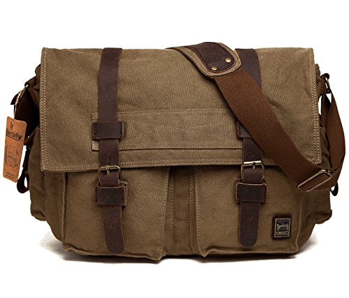 Berchirly Vintage Military Men Canvas Messenger Bag for 14.7Inch Laptop