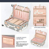 COTRUNKAGE Pu Spinner Suitcase Grey 2 Piece Vintage Trunk Luggage Set with TSA Lock (13" & 20", Light grey)