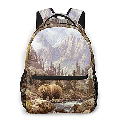 Multi leisure backpack,Grizzly Bear In The Rocky Mountains, travel sports School bag for adult youth College Students