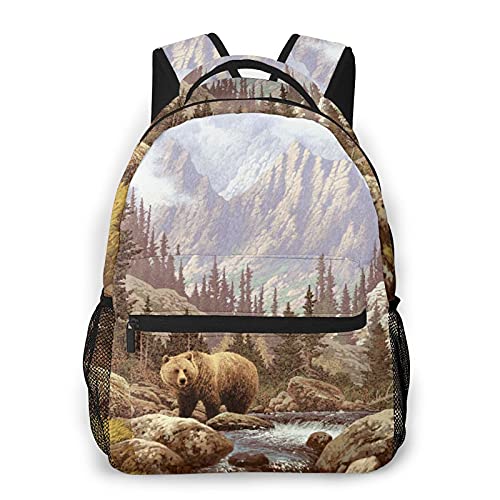 Multi leisure backpack,Grizzly Bear In The Rocky Mountains, travel sports School bag for adult youth College Students