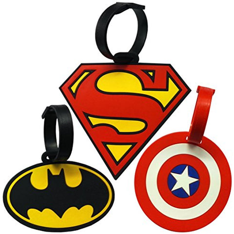 Super Heroes Theme Luggage Tag/Id Tag Set, Set Of 3