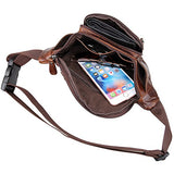 Berchirly Genuine Leather Waist Pack Adjustable Strap with Multiple Pockets Coffee